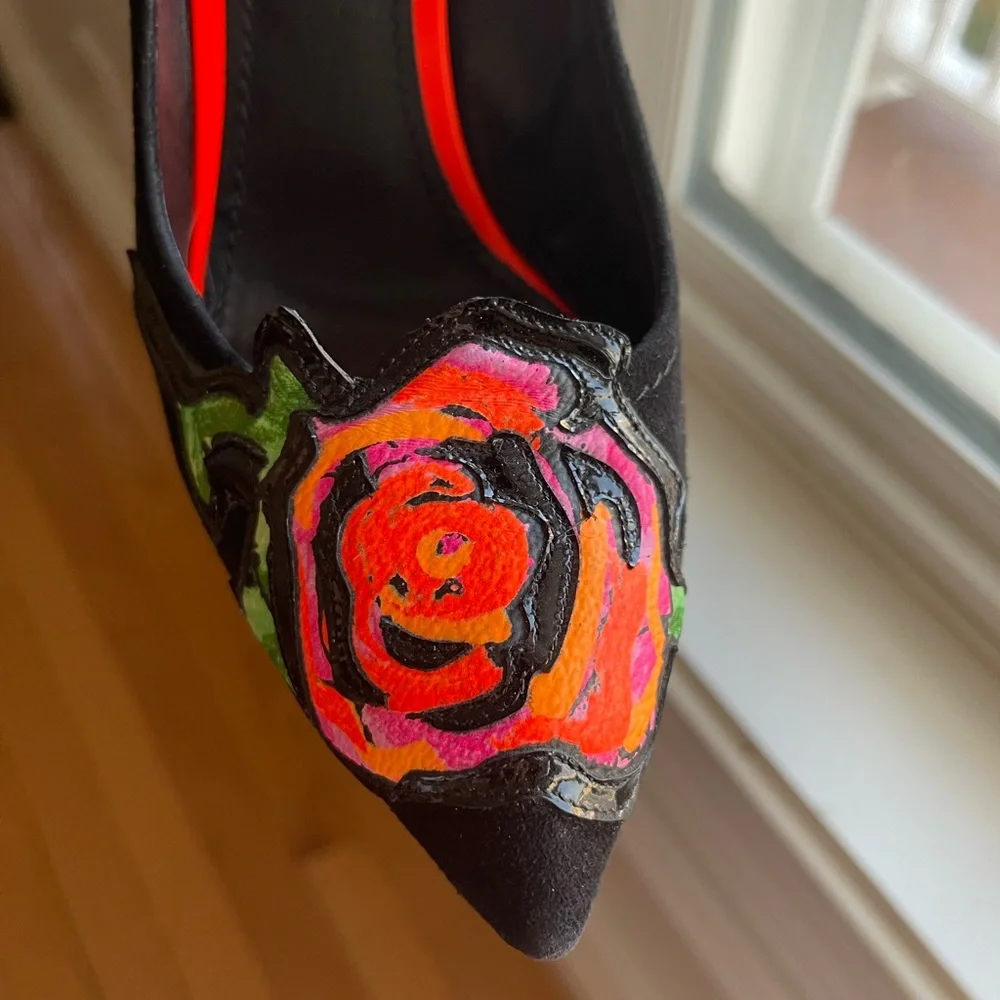 Louis Vuitton Black Suede High Heels - Stephen Sprouse Roses - EU 36 - Picture 8 of 15